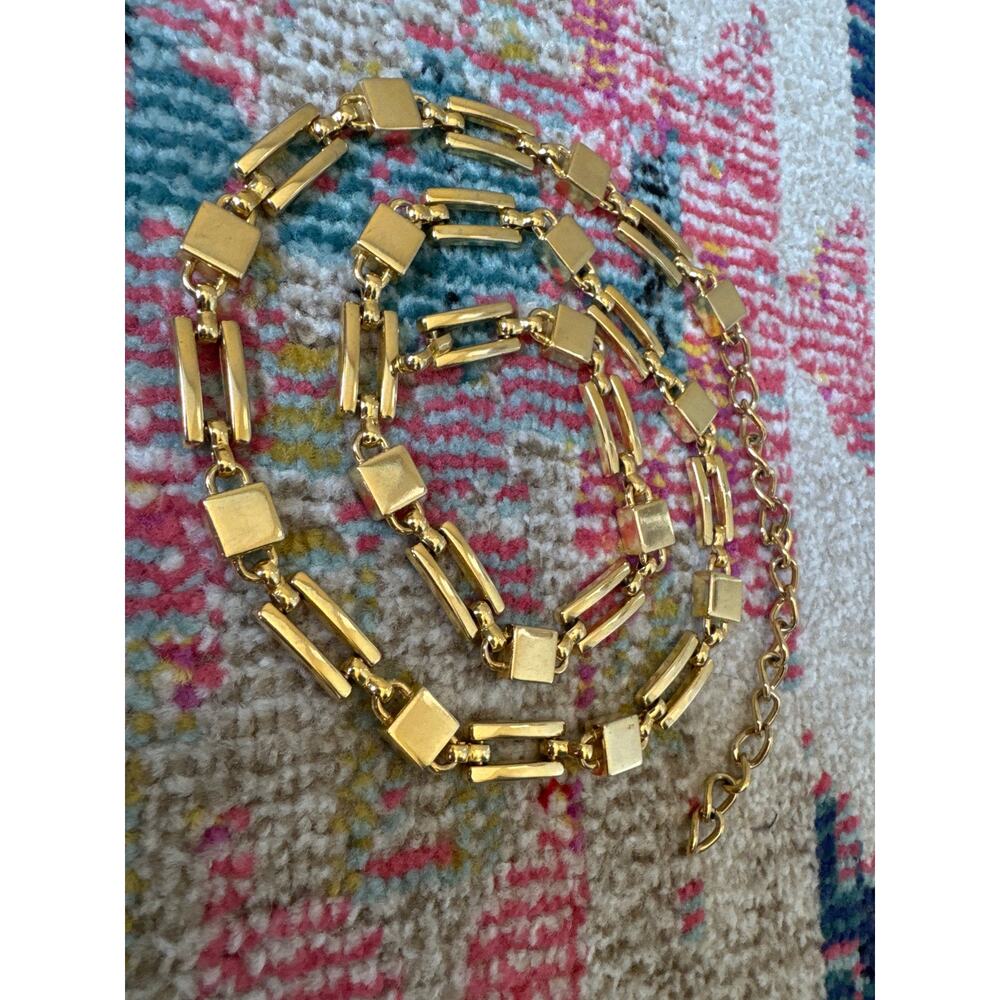 Gold Tone Solid Square Curved Rectangle Chain Bel… - image 6
